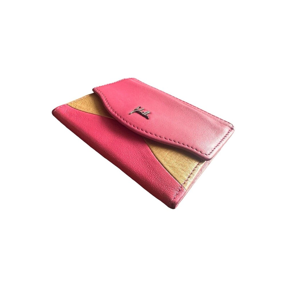 Sybilla Genuine Pink & Yellow Colorblock Leather Compact Bifold Wallet - Picture 6 of 8